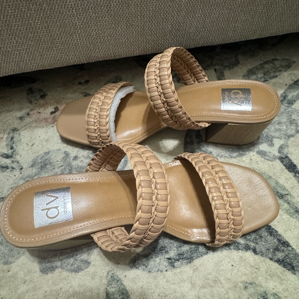 Dolce Vita Santana Tan Woven Strap Block Heel Sandals